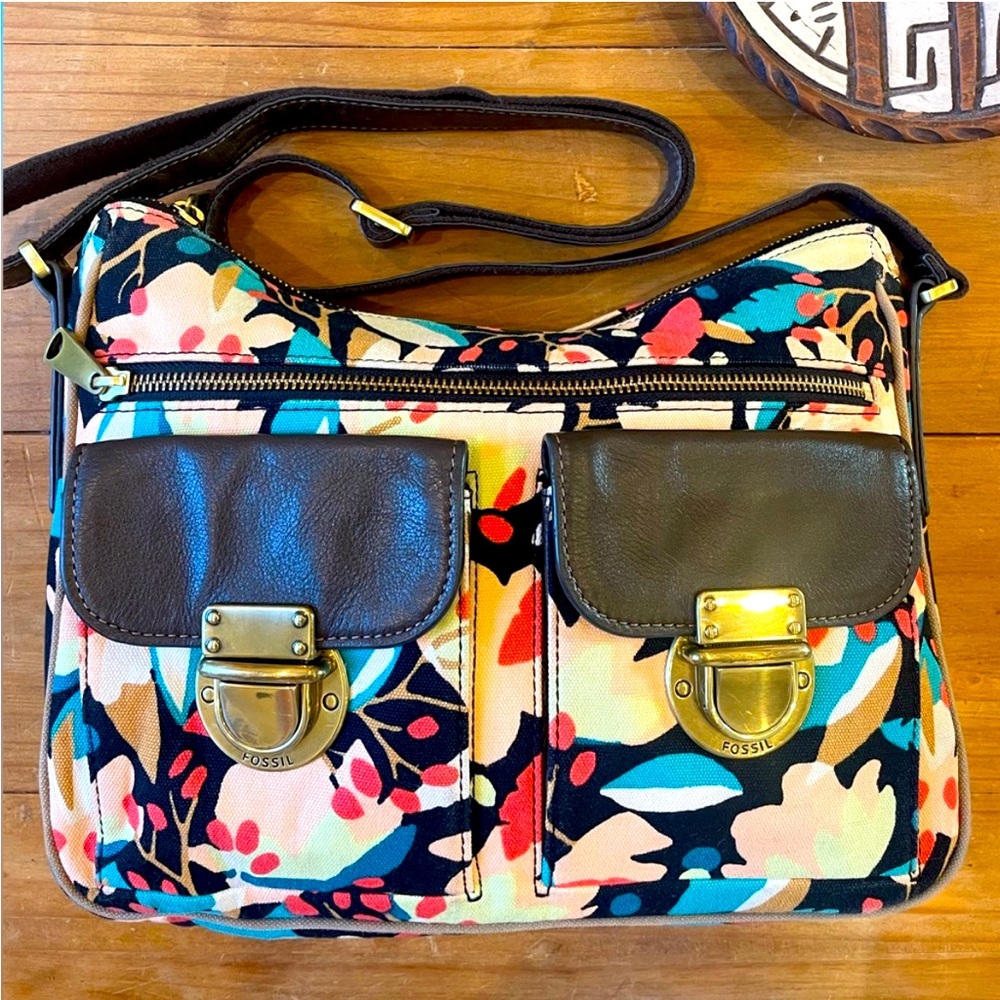 Fossil Riley Hobo Cross Body Bag, Dark Floral